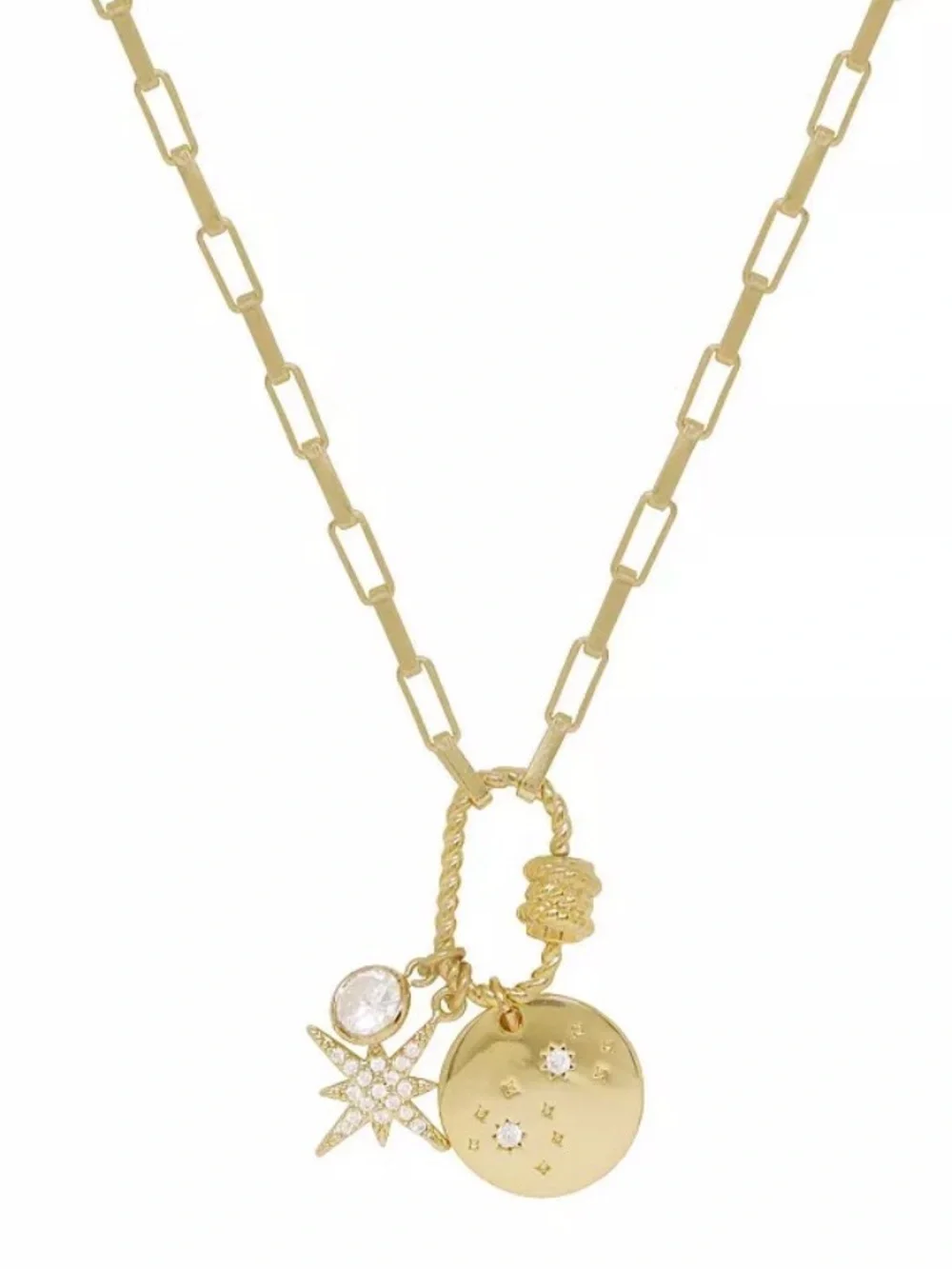 ettika Gold Starburst Crystal & Disc Charm Pendant Necklace - Picture 3 of 9